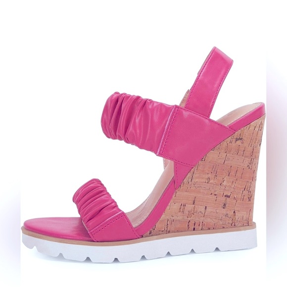 New Womens Open Toe Platform Wedge Sandals Elastic Ankle Strap Slip Pink - Picture 3 of 4